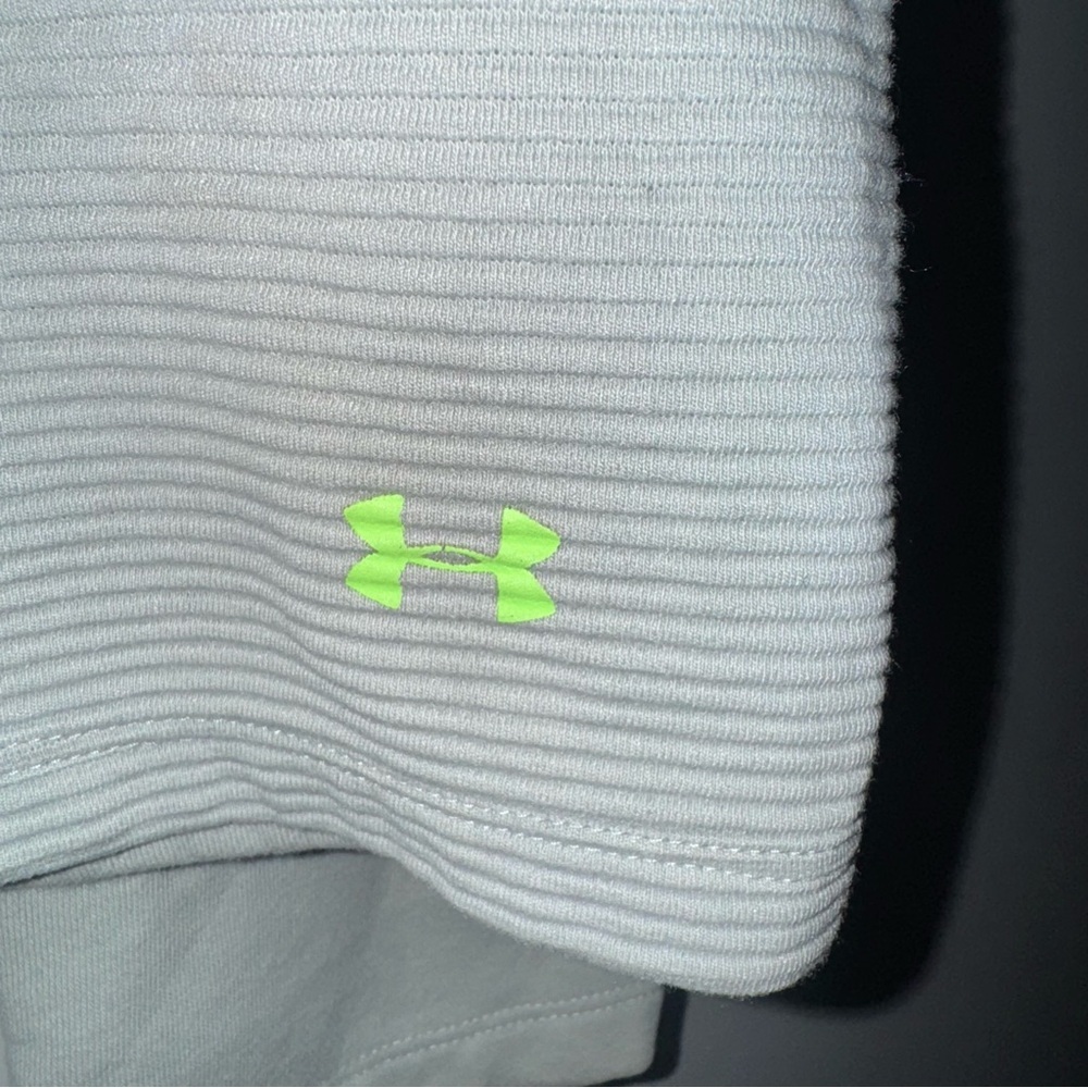 Under Armour Womens XL Loose Ribbed Pullover Hoodie Light Grey Neon Lime Green - Picture 2 of 4